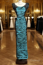 Aesthetic Mermaid Square Neckline Blue Taffeta Formal Prom Dress Ruffle Long Party Dress