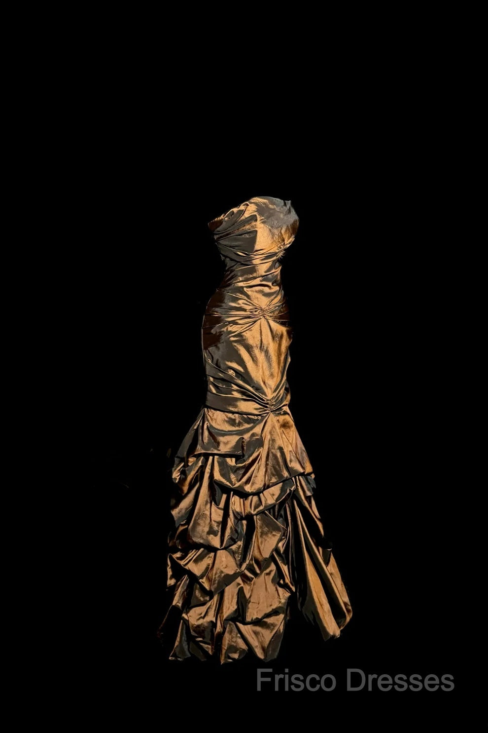Aesthetic Mermaid Strapless Neckline Brown Taffeta Formal Prom Dress Ruffle Long Party Dress