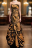Aesthetic Mermaid Strapless Neckline Brown Taffeta Formal Prom Dress Ruffle Long Party Dress