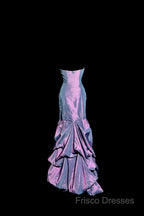 Aesthetic Mermaid Strapless Neckline Grape Taffeta Formal Prom Dress Ruffle Long Party Dress