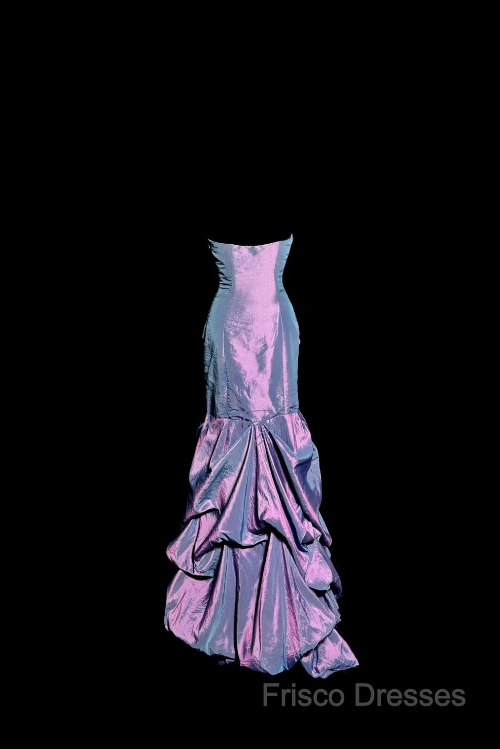 Aesthetic Mermaid Strapless Neckline Grape Taffeta Formal Prom Dress Ruffle Long Party Dress