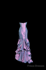 Aesthetic Mermaid Strapless Neckline Grape Taffeta Prom Dress Ruffle Long Party Dress
