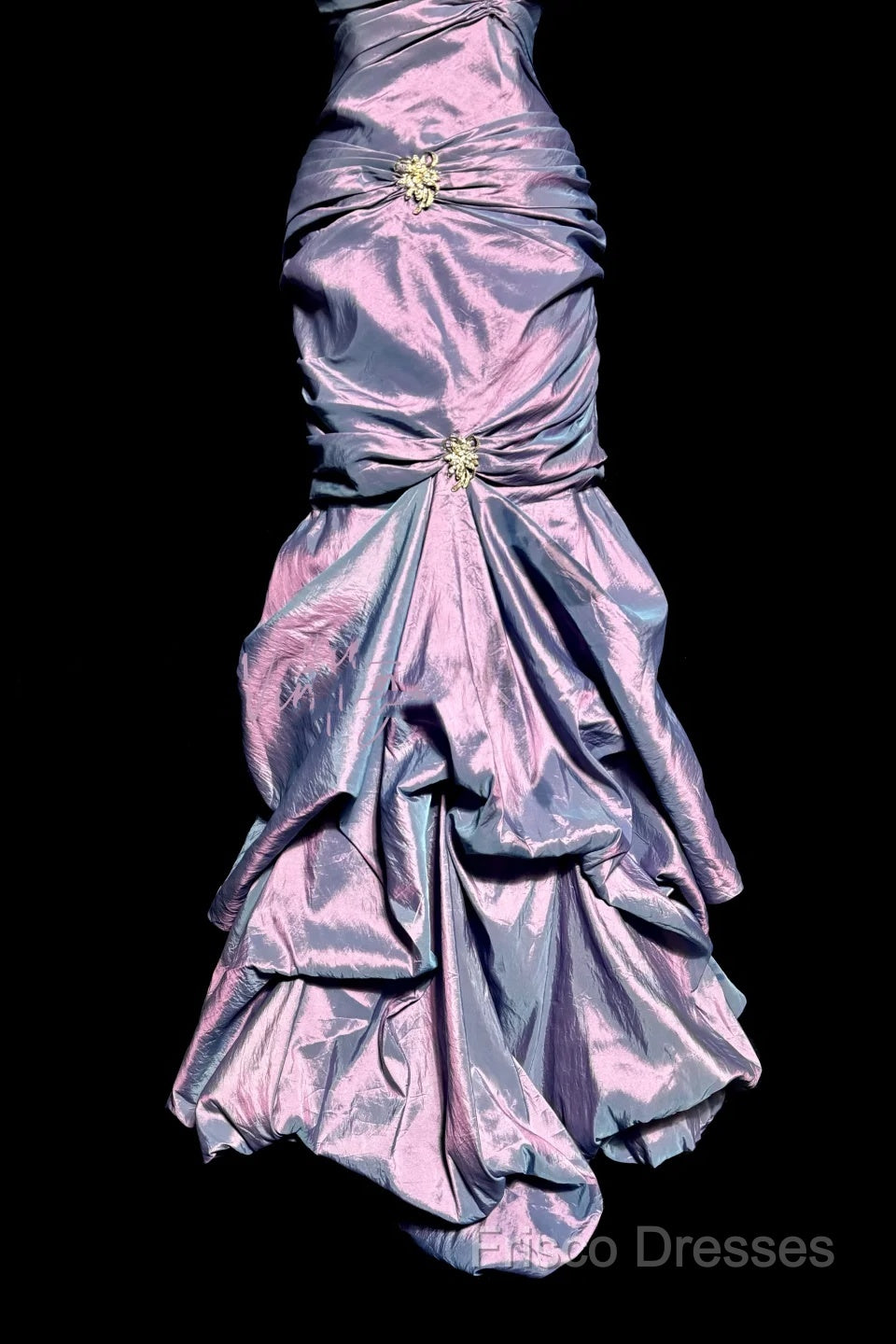 Aesthetic Mermaid Strapless Neckline Grape Taffeta Formal Prom Dress Ruffle Long Party Dress