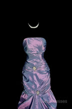 Aesthetic Mermaid Strapless Neckline Grape Taffeta Formal Prom Dress Ruffle Long Party Dress