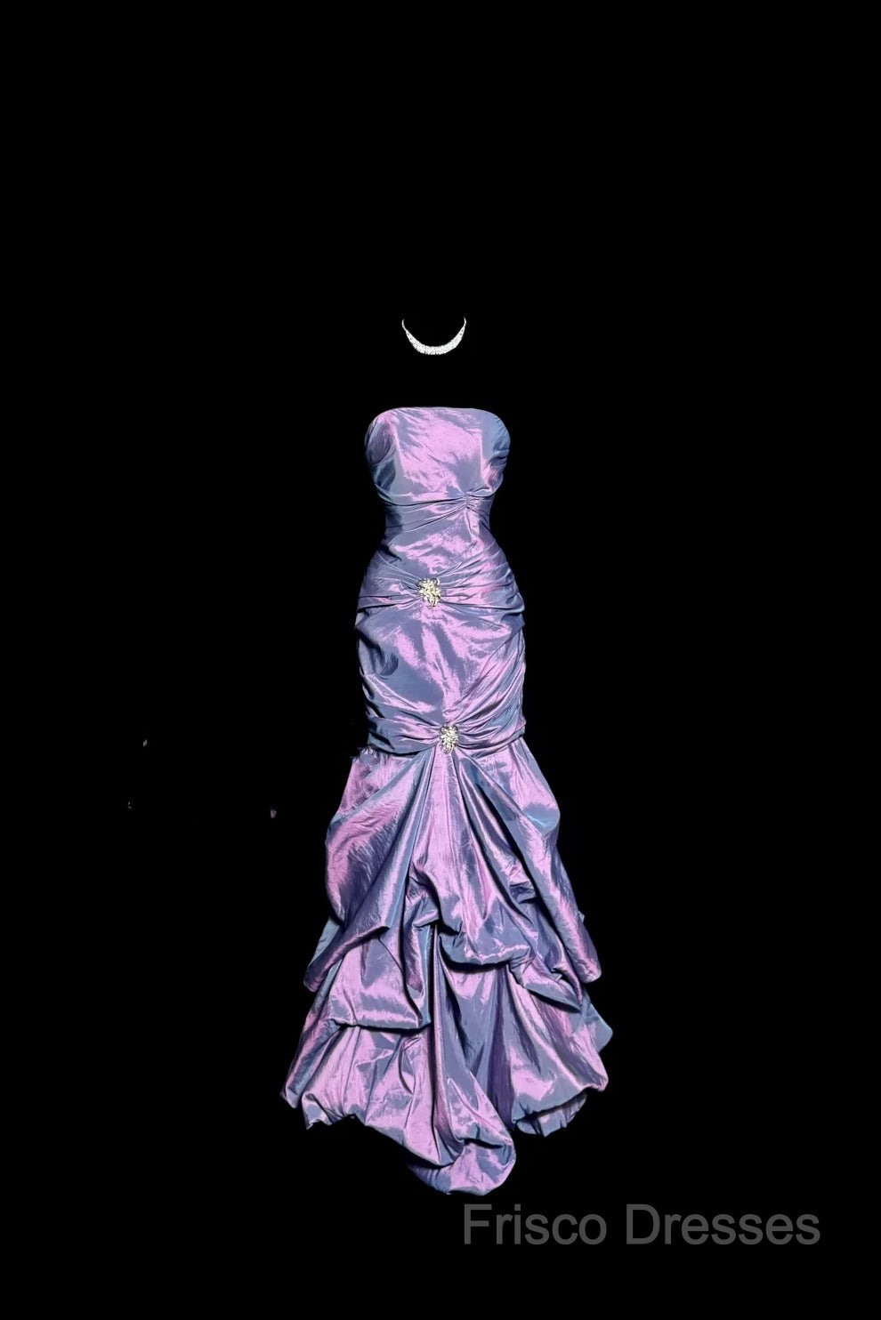 Aesthetic Mermaid Strapless Neckline Grape Taffeta Formal Prom Dress Ruffle Long Party Dress