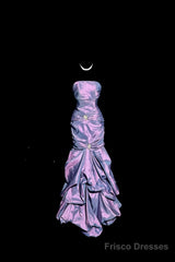 Aesthetic Mermaid Strapless Neckline Grape Taffeta Prom Dress Ruffle Long Party Dress