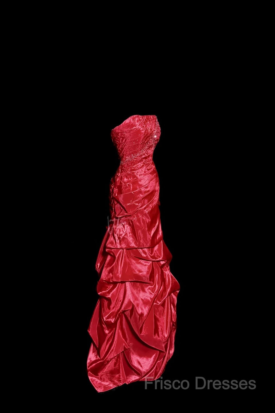 Aesthetic Mermaid Strapless Neckline Red Taffeta Formal Prom Dress Ruffle Long Party Dress Secondary image