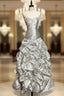 Aesthetic Mermaid Sweetheart Neckline Gray Taffeta Formal Prom Dress Ruffle Long Party Dress