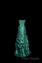 Aesthetic Mermaid Sweetheart Neckline Green Taffeta Formal Prom Dress Ruffle Long Party Dress