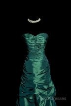 Aesthetic Mermaid Sweetheart Neckline Green Taffeta Formal Prom Dress Ruffle Long Party Dress