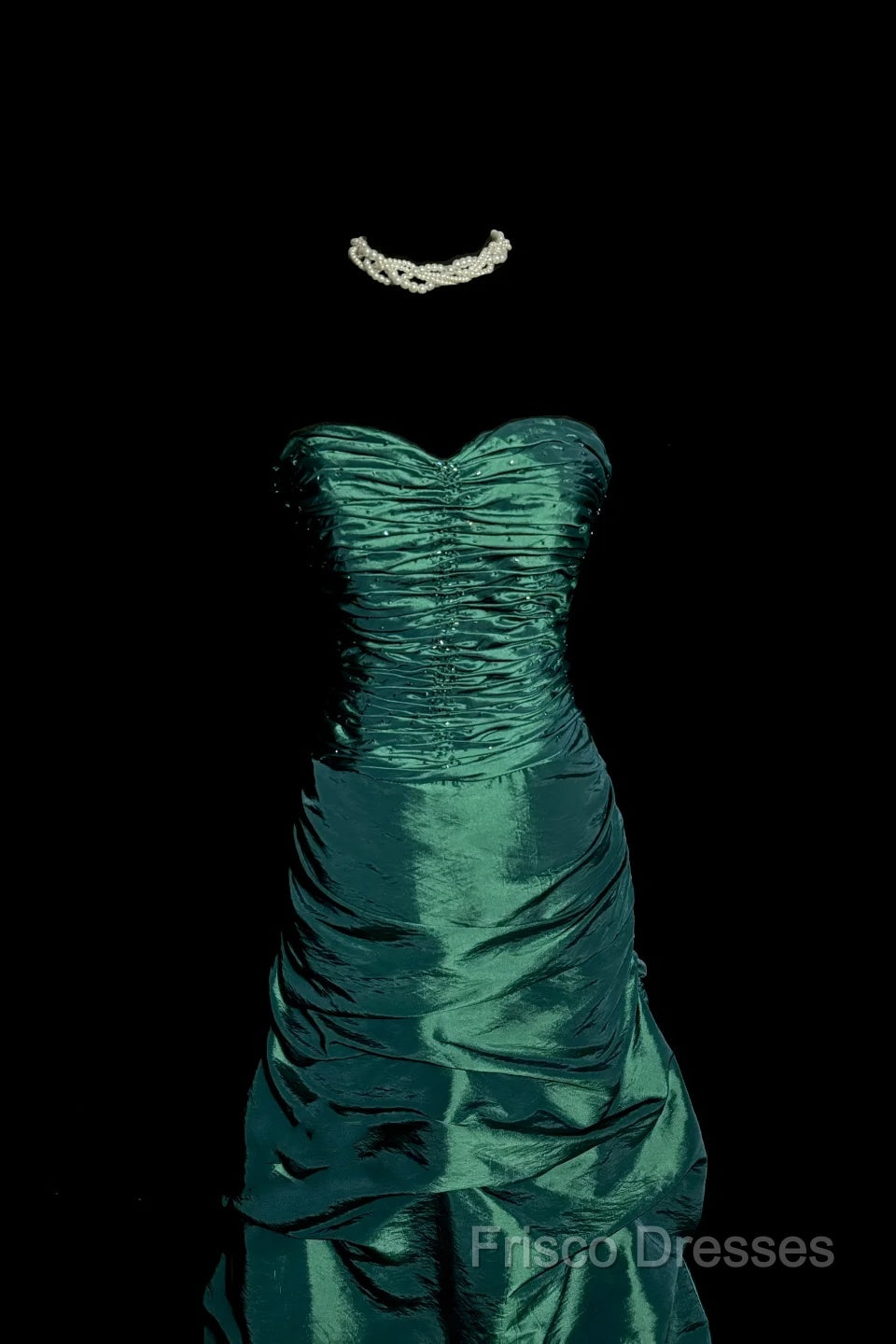 Aesthetic Mermaid Sweetheart Neckline Green Taffeta Formal Prom Dress Ruffle Long Party Dress