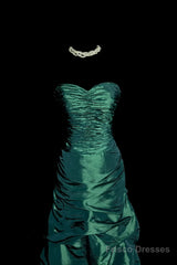 Aesthetic Mermaid Sweetheart Neckline Green Taffeta Prom Dress Ruffle Long Party Dress