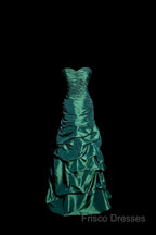 Aesthetic Mermaid Sweetheart Neckline Green Taffeta Formal Prom Dress Ruffle Long Party Dress