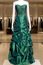 Aesthetic Mermaid Sweetheart Neckline Green Taffeta Formal Prom Dress Ruffle Long Party Dress