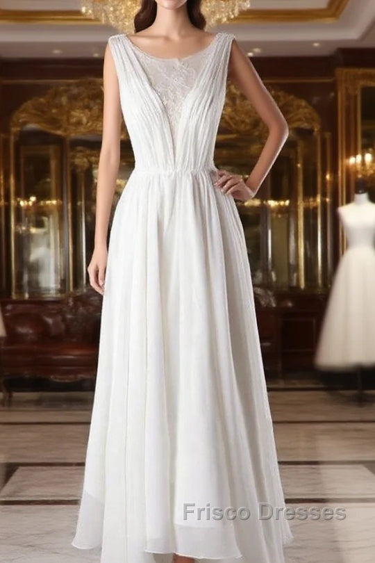 Affordable A-line Asymmetric Lace Chiffon Open Back Wedding Dress