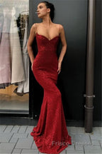 Affordable Sheath Sequins Long Cheap Formal Prom Dresses | Spaghetti Straps Sexy Evening Dresses