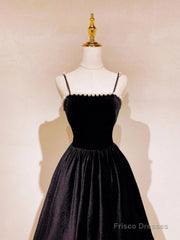Aline Black Velvet Long Prom Dress, Black Formal Graduation With Beading