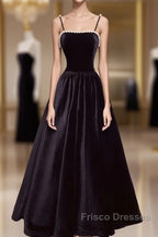 Aline Black Velvet Long Formal Prom Dress, Black Formal Graduation With Beading