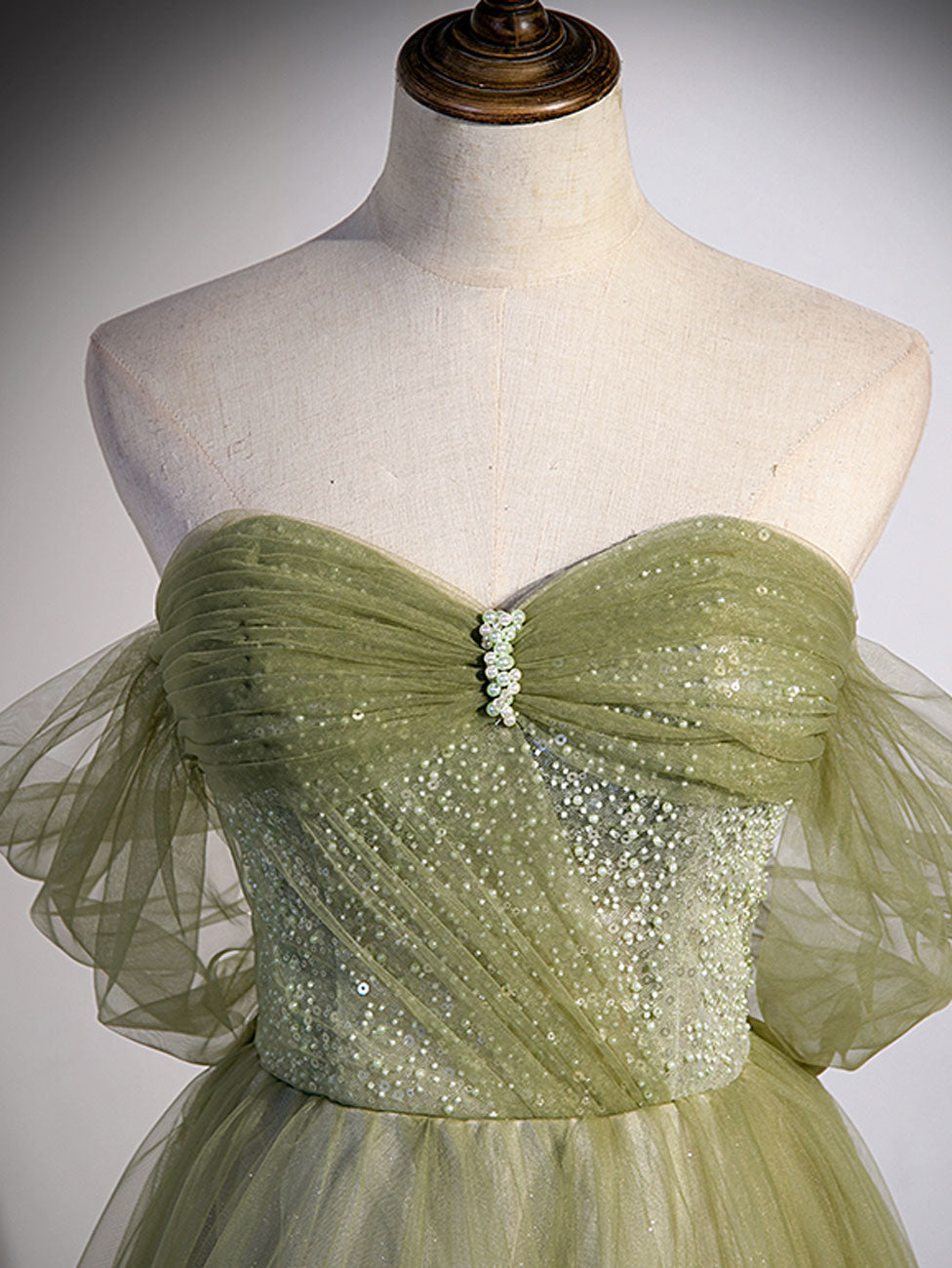 A line Green Long Prom Dress, Green Tulle Formal Evening Dress