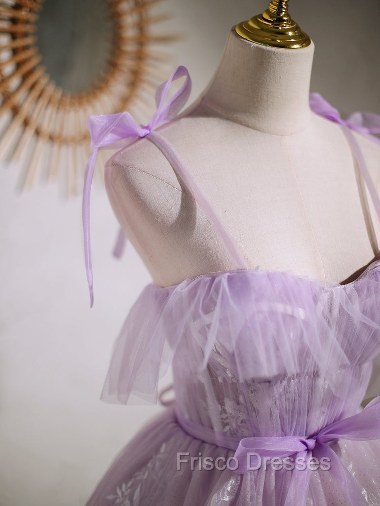 Aline Lace Short Purple Formal Prom Dress, Puffy Purple Homecoming Dress