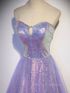 Aline Purple Sweetheart Neck Tulle Long Formal Prom Dress, Purple Evening Dress