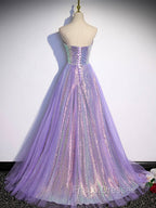 Aline Purple Sweetheart Neck Tulle Long Formal Prom Dress, Purple Evening Dress
