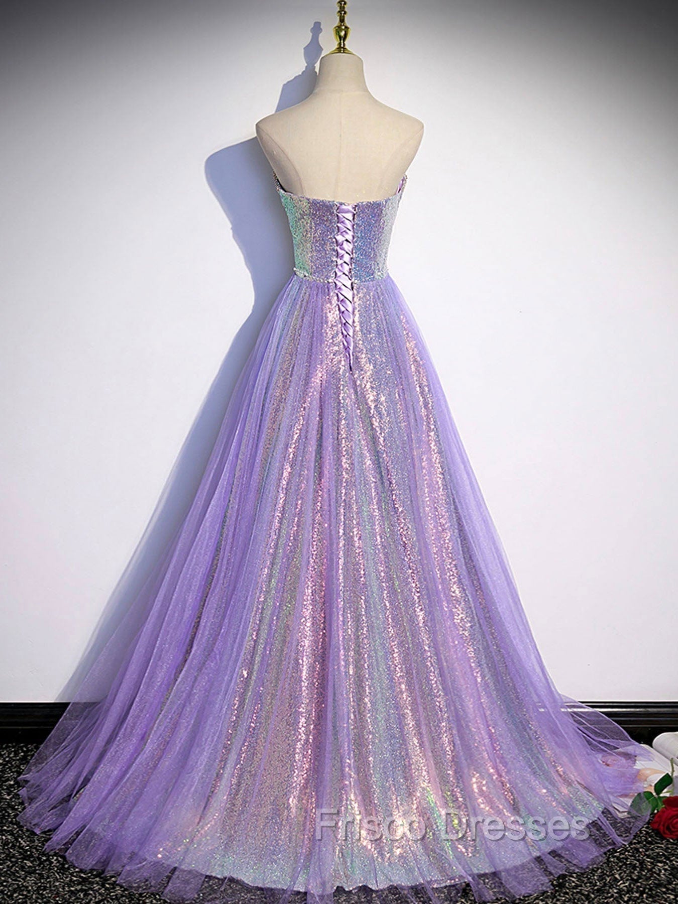 Aline Purple Sweetheart Neck Tulle Long Formal Prom Dress, Purple Evening Dress