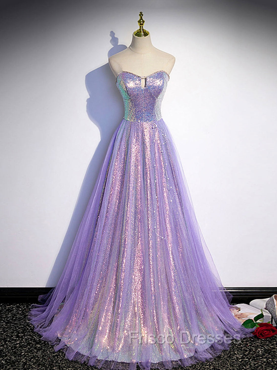 Aline Purple Sweetheart Neck Tulle Long Formal Prom Dress, Purple Evening Dress