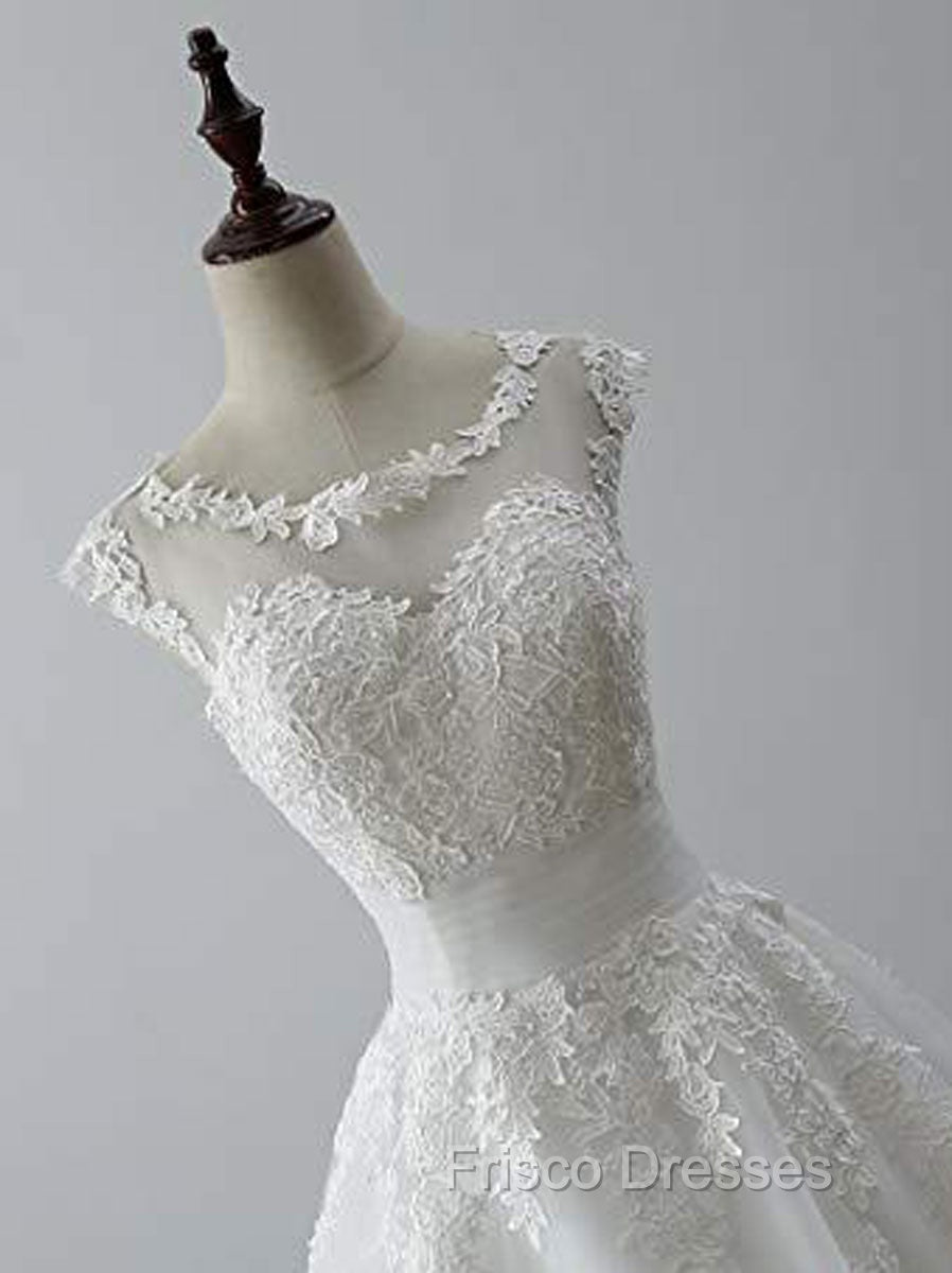 Aline Round Neck Tulle Lace Short White Formal Prom Dress, White Lace Homecoming Dress