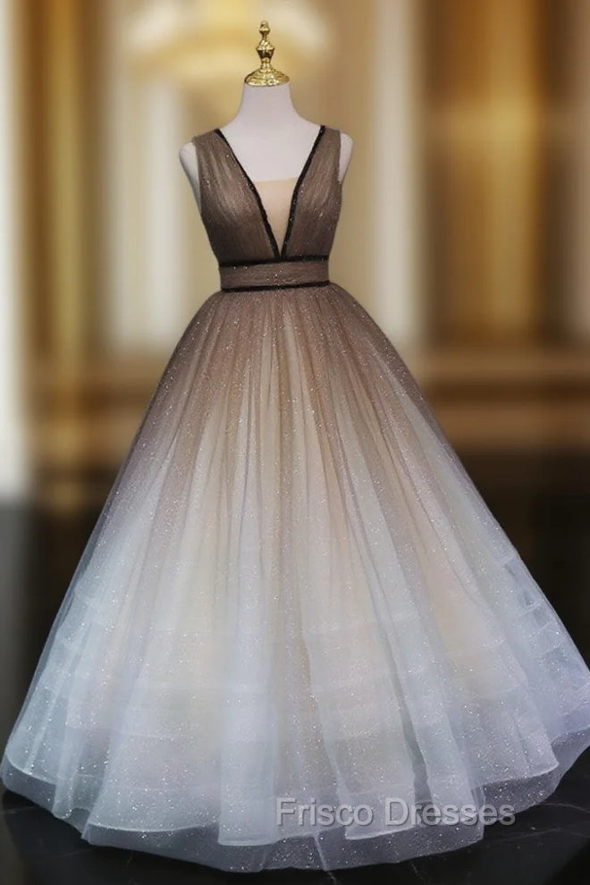Aline V Neck Tulle Long Formal Prom Dress Tulle Long Formal Graduation Dress Main image