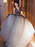 Aline V Neck Tulle Long Formal Prom Dress Tulle Long Formal Graduation Dress
