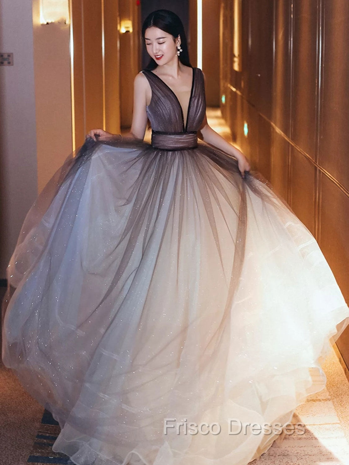 Aline V Neck Tulle Long Formal Prom Dress Tulle Long Formal Graduation Dress