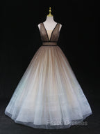 Aline V Neck Tulle Long Formal Prom Dress Tulle Long Formal Graduation Dress