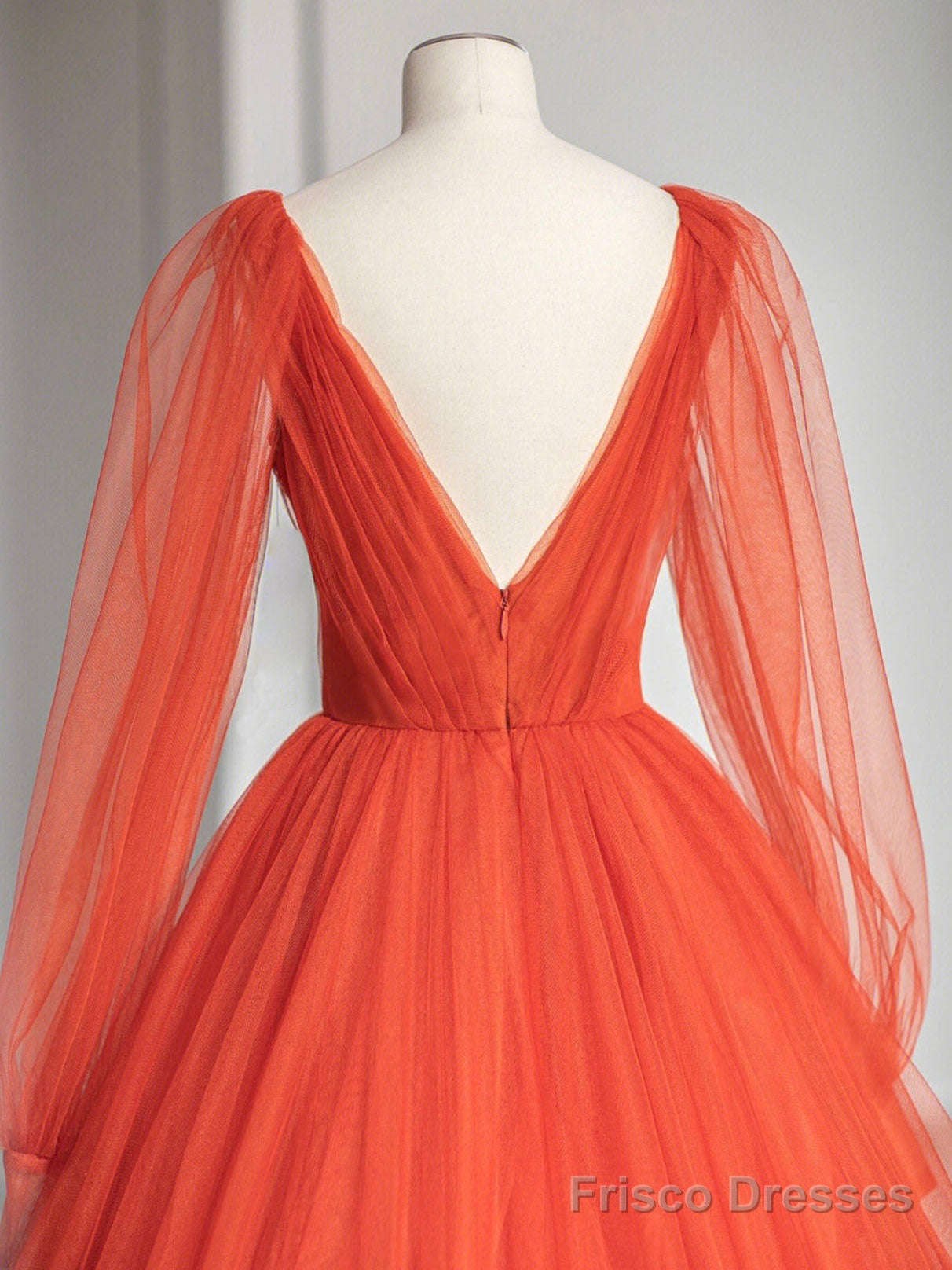 Aline V Neck Tulle Orange Long Prom Dress, Orange Formal Party Dress Secondary image