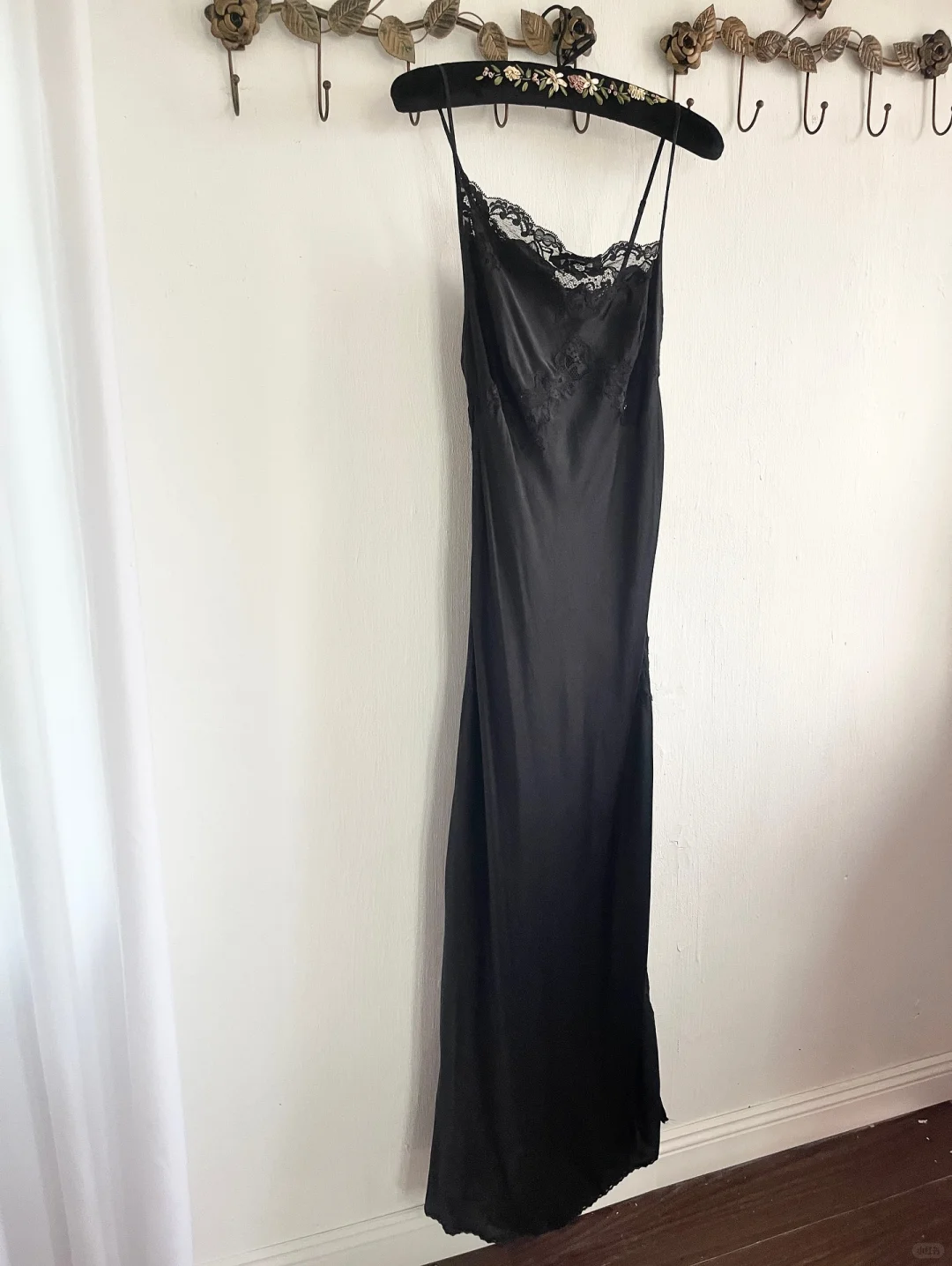 Simple A Line Spaghetti Strap Lace Satin Party Dress Wedding Guest Dress With Slit