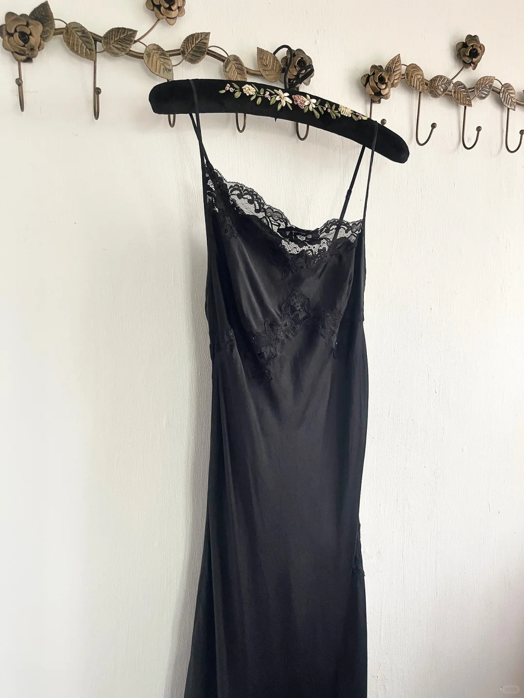 Simple A Line Spaghetti Strap Lace Satin Party Dress Wedding Guest Dress With Slit