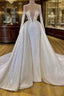 Amazing High Neck Long Sleeves Pearls Wedding Dress With Detachable Skirt