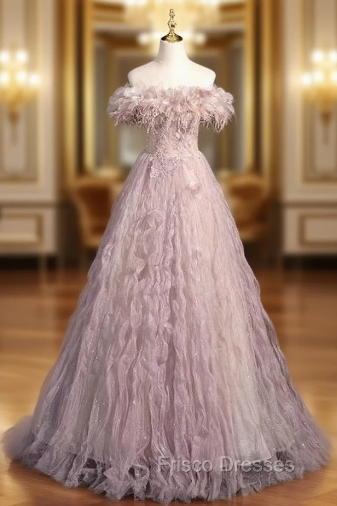 Amazing Pink Tulle Off the Shoulder Beading Formal Prom Dress Main image