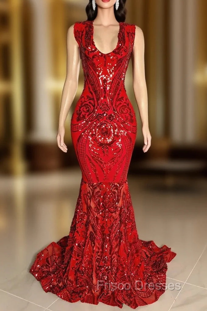 Amazing Sequins Mermaid Formal Prom Dress Sleeveless V-Neck Online