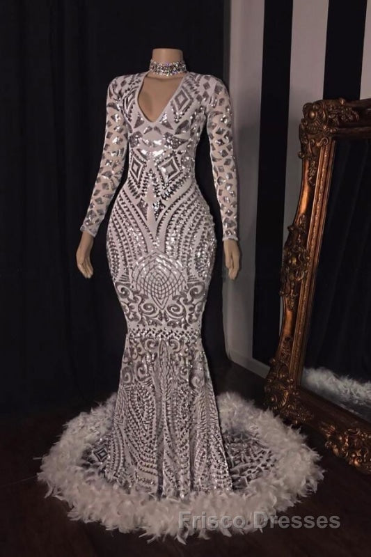 Amazing Sequins V-neck Long Sleeve Mermaid Formal Prom Dress Secondary image