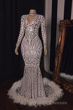 Amazing Sequins V-neck Long Sleeve Mermaid Formal Prom Dress