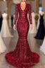 Amazing Sequins V-neck Long Sleeve Mermaid Formal Prom Dress