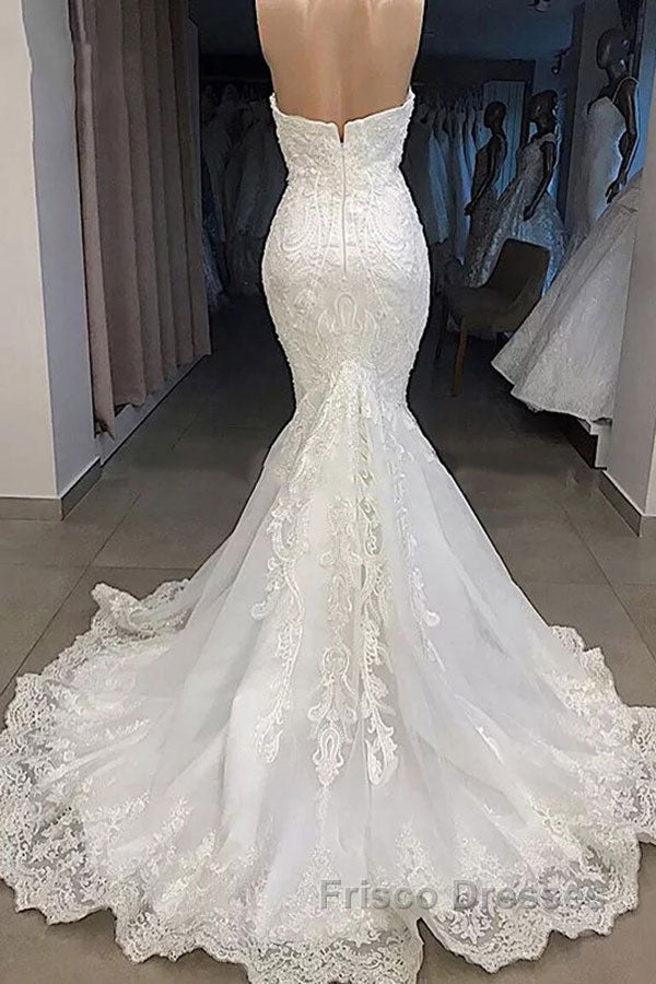 Amazing Sweetheart Mermaid White Wedding Dress Off the shoulder Lace Bridal Gowns Online Secondary image