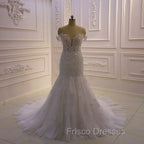 AmazingWhite 3D Lace applique Off the Shoulder Mermaid Bridal Gowns