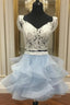 And Light Sky Blue Two Piece Off the Shoulder White Short Party Dress