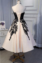 Ankle Length Strapless Prom with Black Lace A Line Princess Homecoming Dress