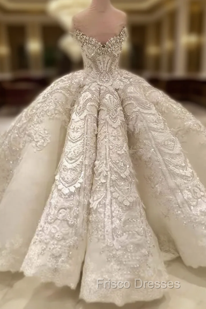 Applique Ball Gown Off The Shoulder Beaded Crystal Wedding Dress Main image