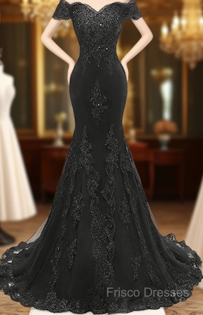 Applique Off The Shoulder Black Mermaid Long Formal Dress Main image