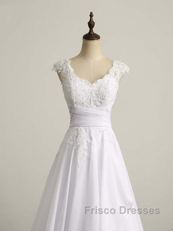 Appliques V-Neck Lace-Up Chiffon Wedding Dress