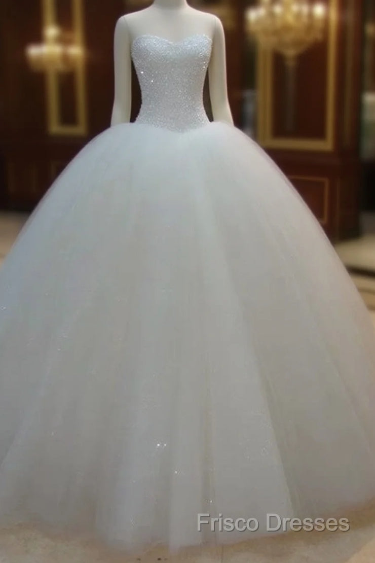 Arabic Sequin Ball Gown Tulle Sweetheart White Wedding Dress Main image